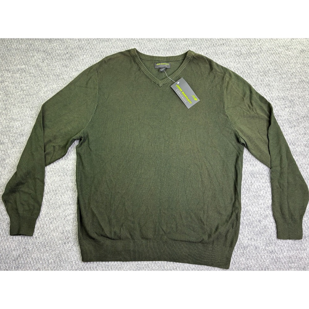 John Bartlett Consensus Men's L Olive Green Textured V-Neck Cotton Sweater NWT